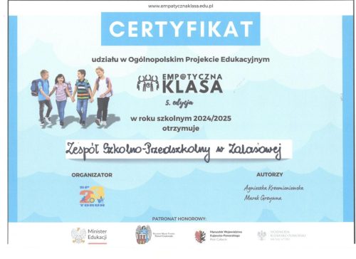 Certyfikaty dla naszej szkoły